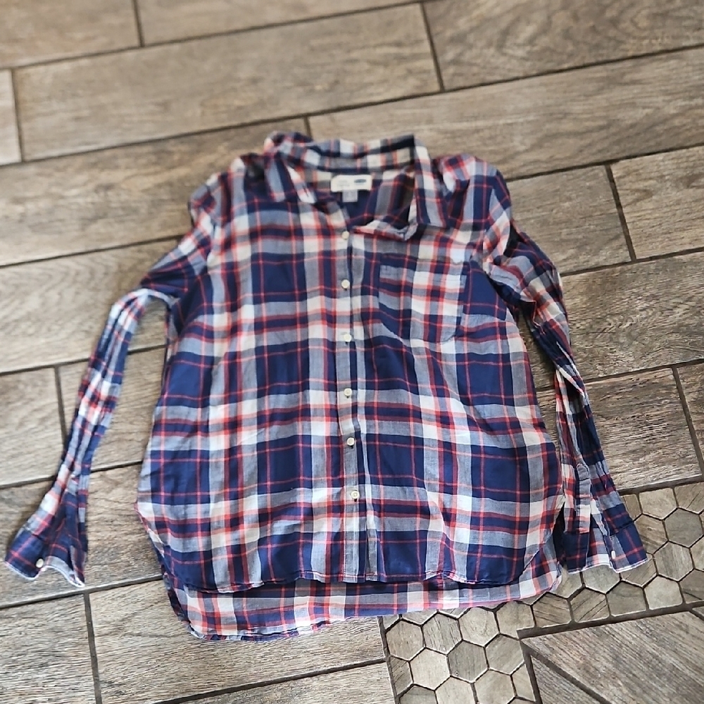 Old Navy Plaid Button Down Shirt - Navy and Red Not Flannel